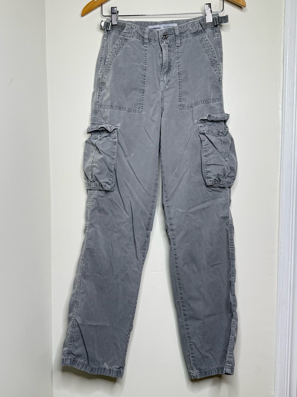 Bershka Gray Cargo Utility Pants Distressed Size 00 lightweight Cotton Festival